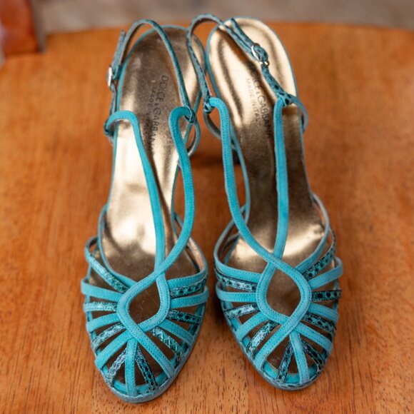 Dolce & Gabbana Turquoise Snake Strappy Heels – Italian Luxury, Size 38.5 - Picture 3 of 14